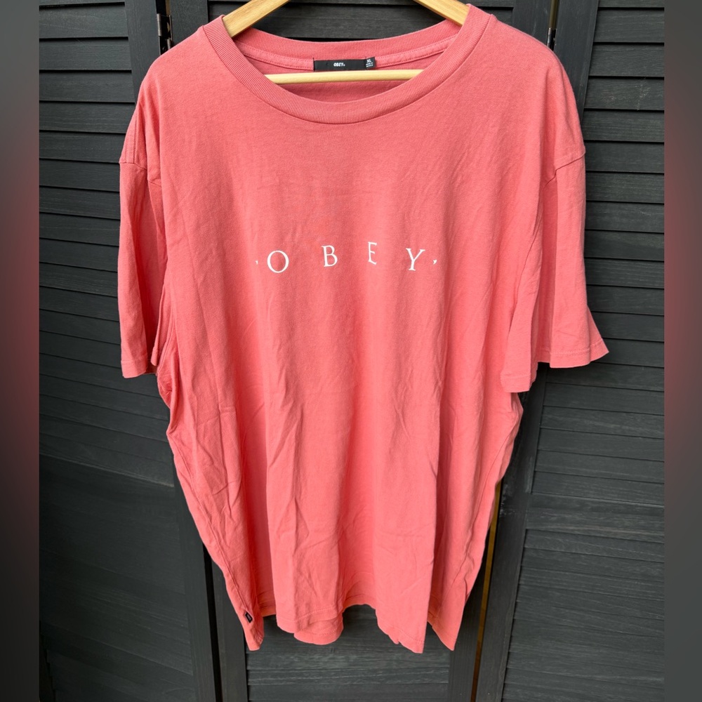 Obey Coral Crewneck Logo Tee